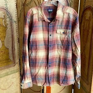 Patagonia Organic Cotton Men’s L Long Sleeve Button Down Brown Plaid Shirt VTG